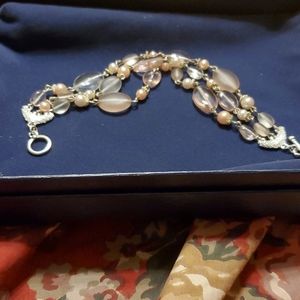Carolee pearl and crystals toggle bracelet. 925str
